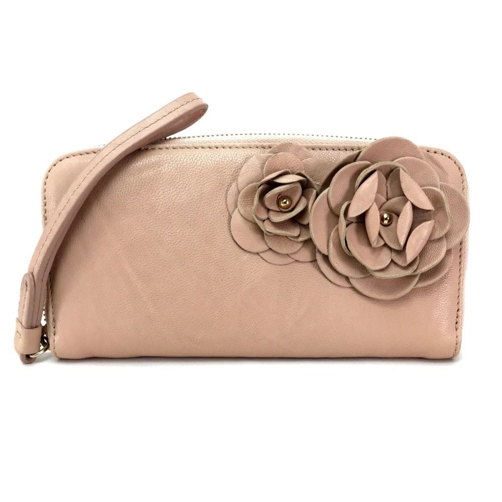 JIMMY CHOO Women's Long Wallet with Strap, Round Zipper, Lambskin, Pink Beige
